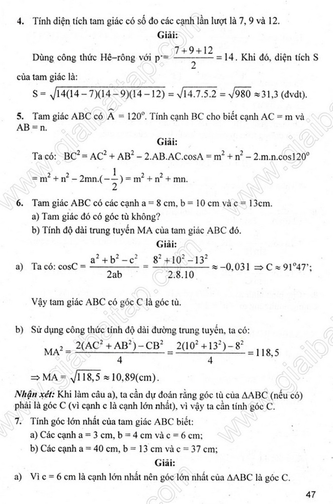 Giải Hình Học 10 Chương 2 Bài 3: Các Hệ Thức Lượng Trong Tam Giác Và Giải  Tam Giác